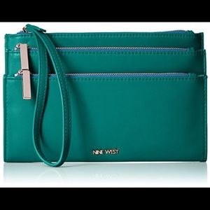 Nine West Desk Treasures Tri Zip Wristlet, Peacock